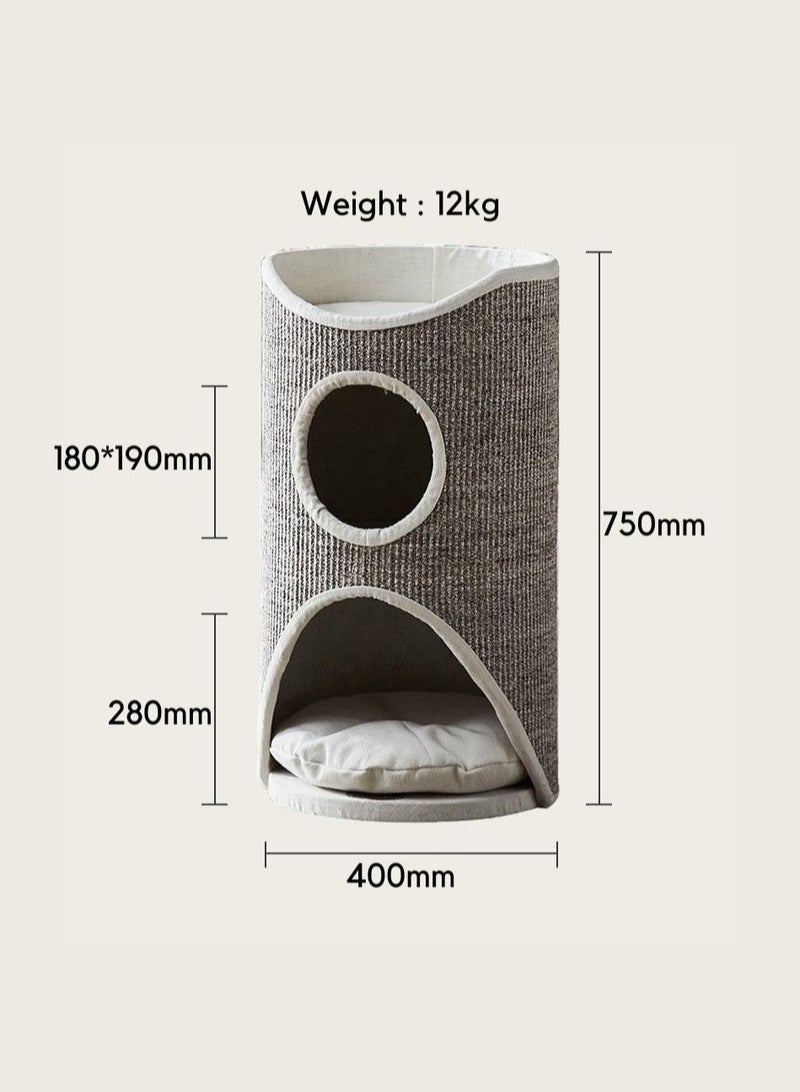 SOPAPETS High-End Cat Tree Cat Tower Removable Soft Cushion Cat Bed Sisal Scratching Cat Bucket Sisal Bucket Semi-Enclosed Cat Condos Grey&White (40*40*75cm)