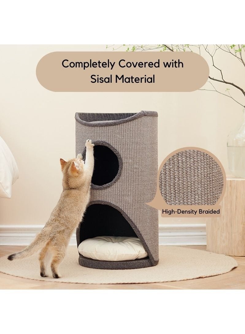 SOPAPETS High-End Cat Tree Cat Tower Removable Soft Cushion Cat Bed Sisal Scratching Cat Bucket Sisal Bucket Semi-Enclosed Cat Condos Grey&White (40*40*75cm)