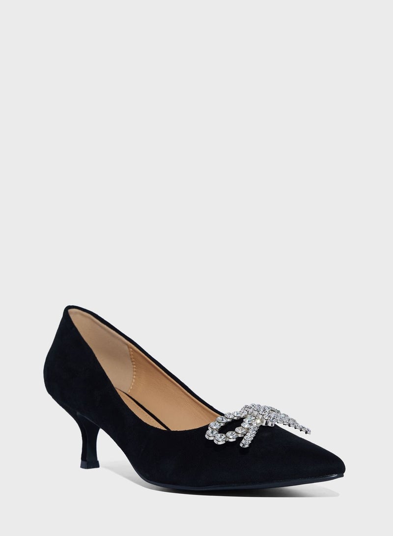 Low Heel Pump With Diamante Bow