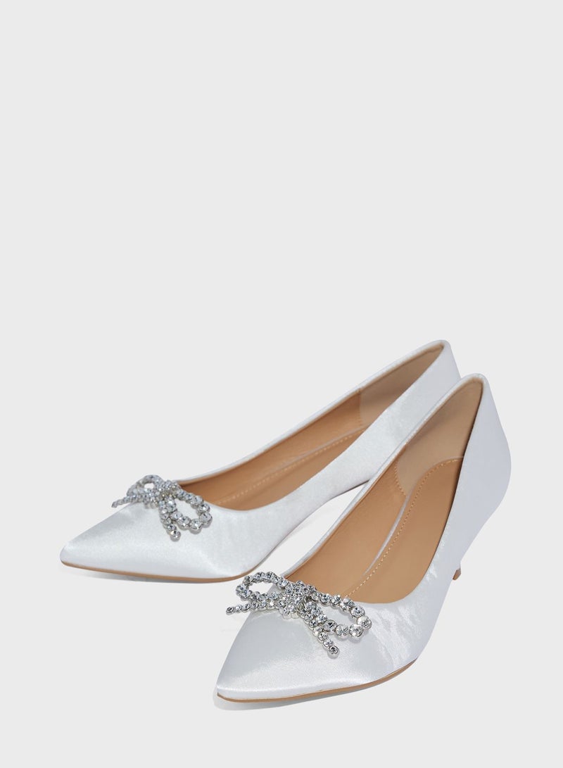 Low Heel Pump With Diamante Bow