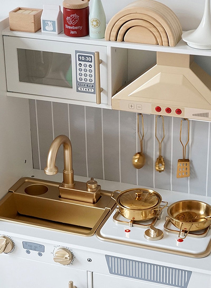 Wooden Play Kitchen Toy Set with Light, Kids Children Pretend Toy Kitchen Playset with Sink Play Toy,Oven Microwave,Toddler Cooking Set Toy for kids