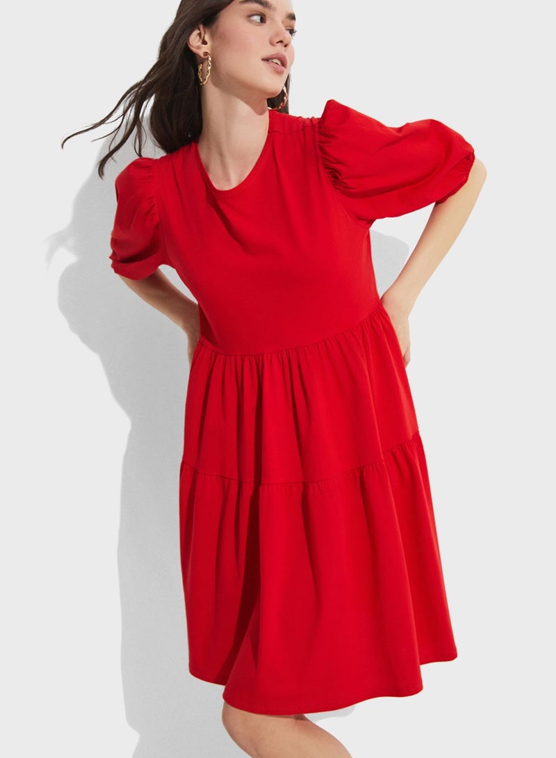 Puff Sleeve Tiered Dress