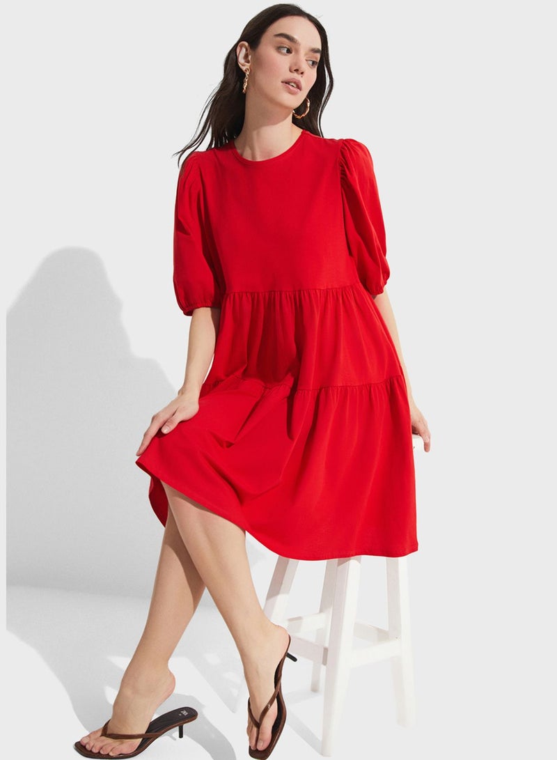 Puff Sleeve Tiered Dress