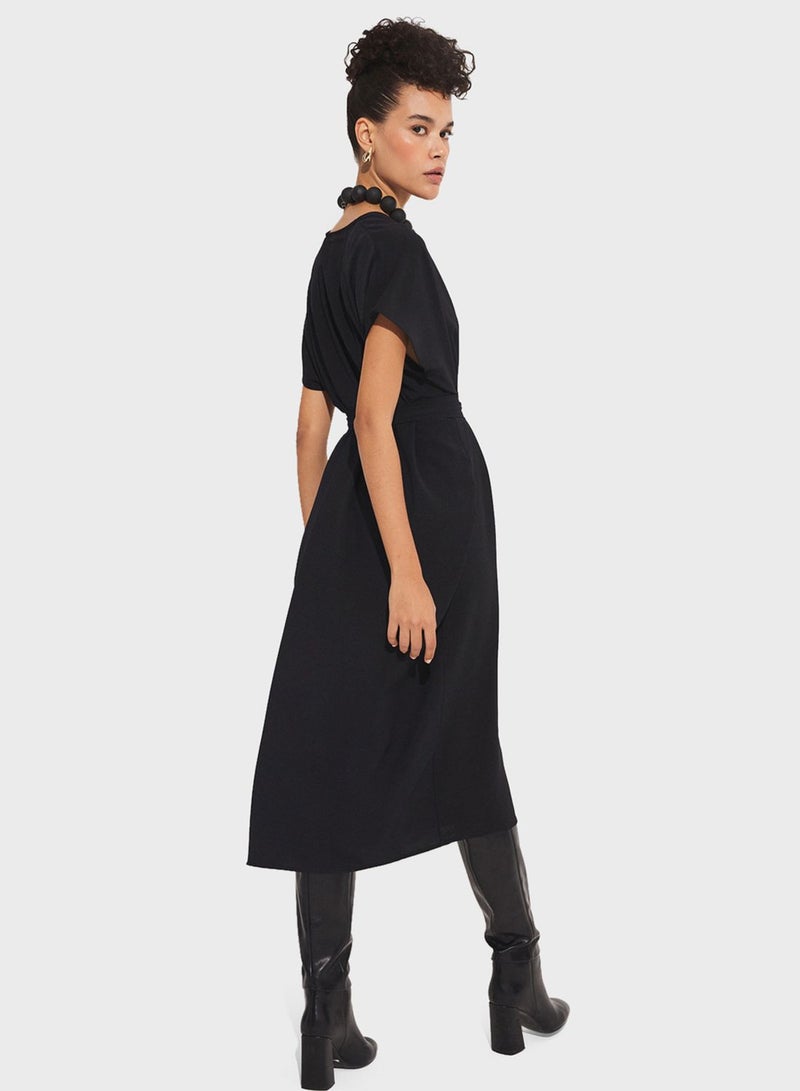 Surplice Neck Belted Dress