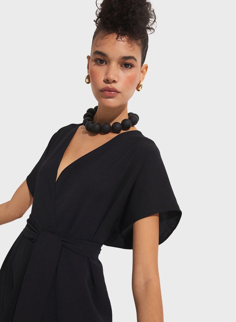 Surplice Neck Belted Dress