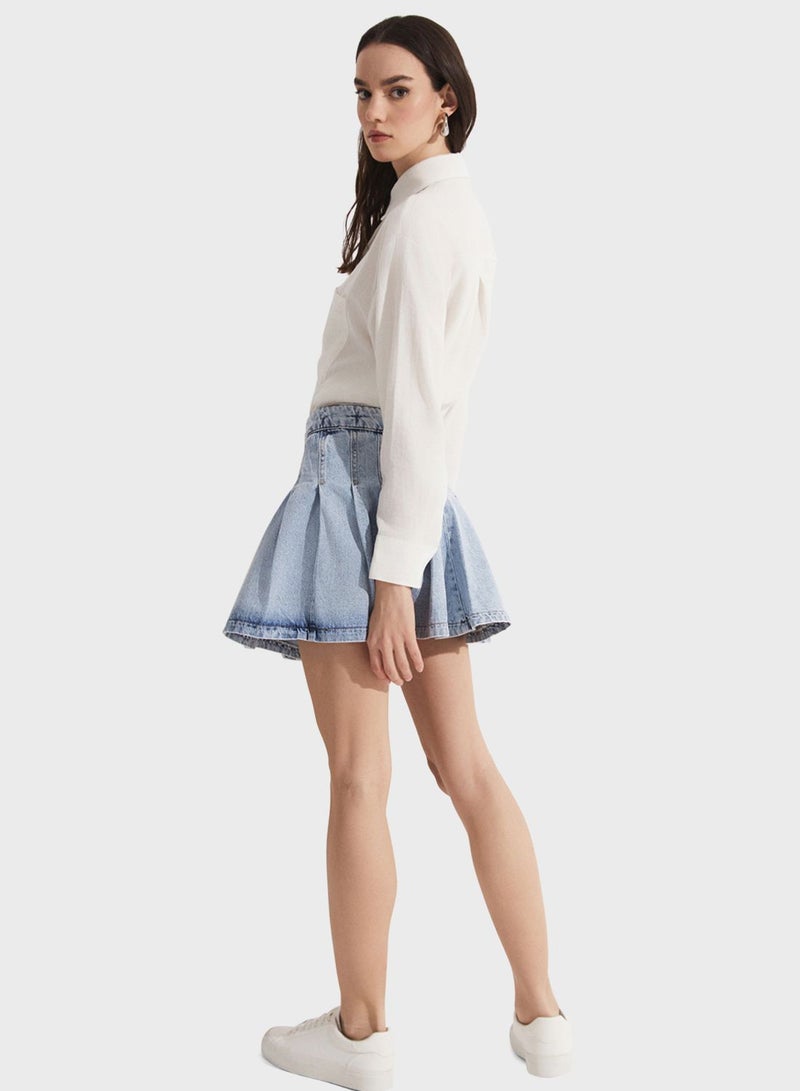 Tiered Denim High Waist Skirt