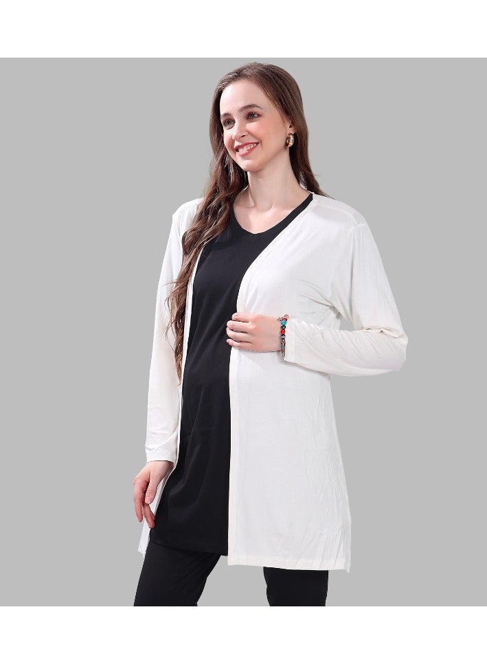 TUMMY Bamboo Cotton Off White Maternity Shrug for Women