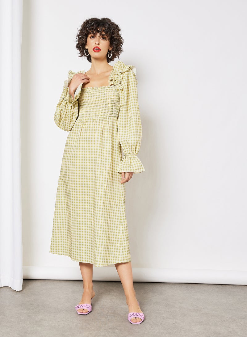 Gingham Ruffle Dress Green