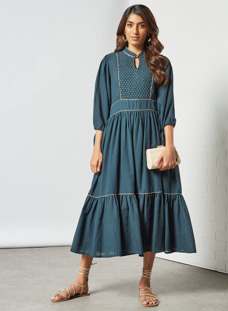 Textured Front Dress Dark Teal