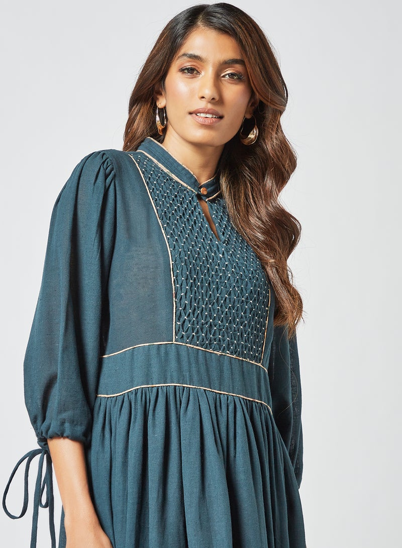 Textured Front Dress Dark Teal