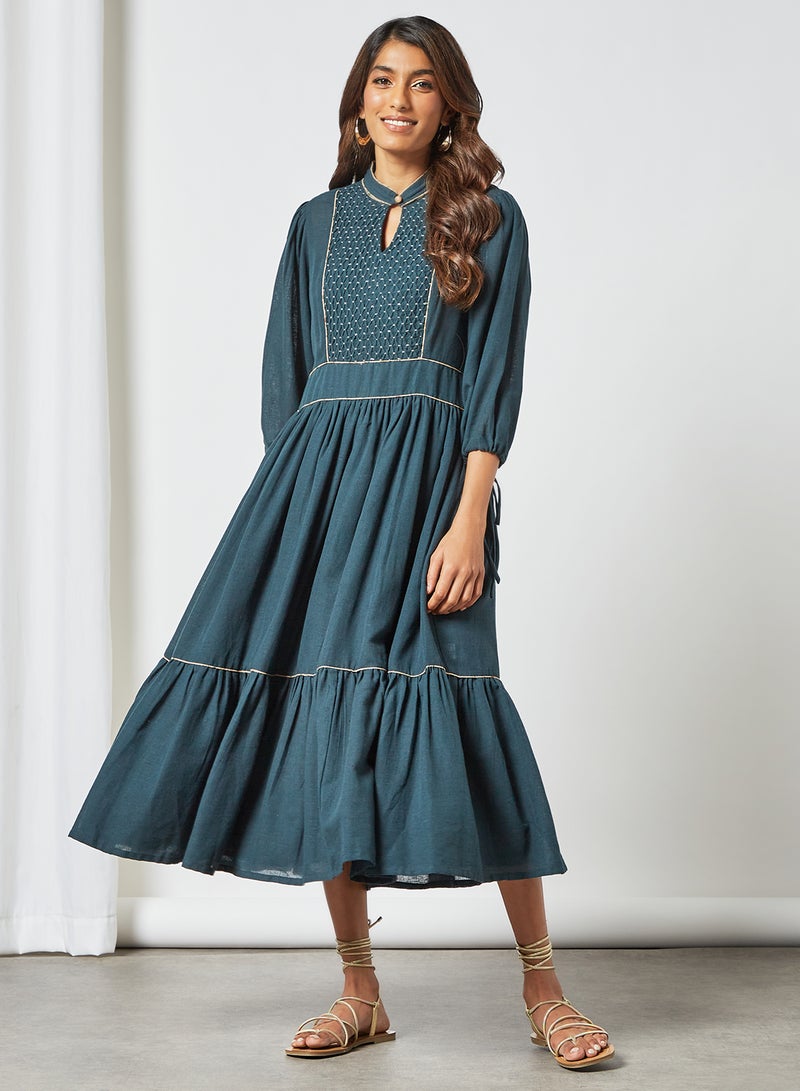 Textured Front Dress Dark Teal