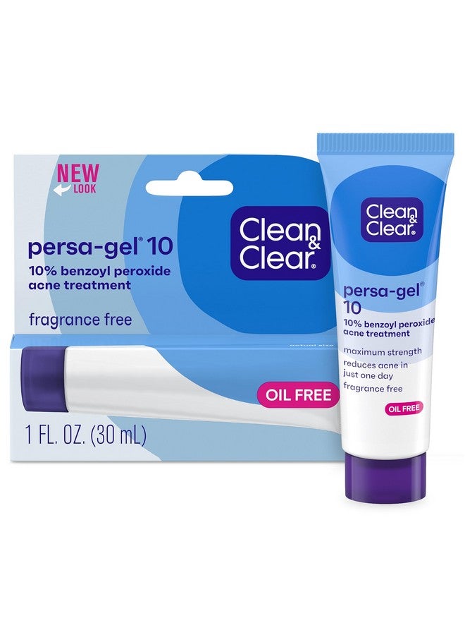 Persagel 10 Oilfree Acne Spot Treatment With Maximum Strength 10% Benzoyl Peroxide Topical Pimple Cream & Acne Gel Medication For Face Acne Fragrancefree 1 Fl. Oz