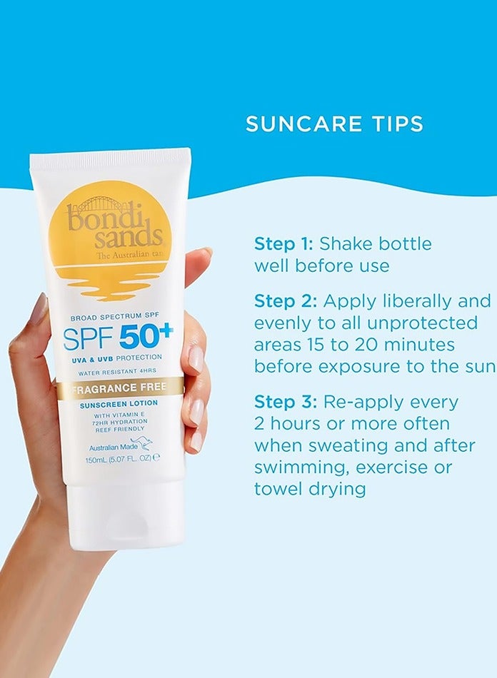 Bondi Sands Sunscreen Lotion Spf50+ - Fragrance Free 150ml