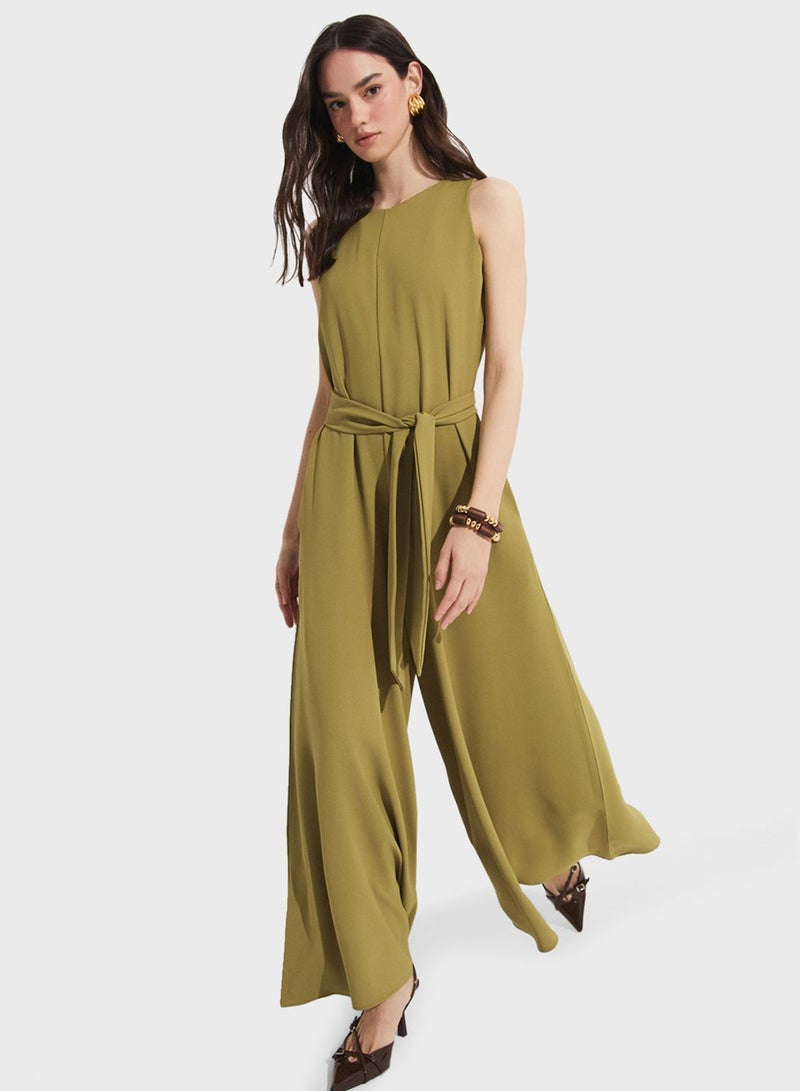 Wide Leg Belted Jumpsuit