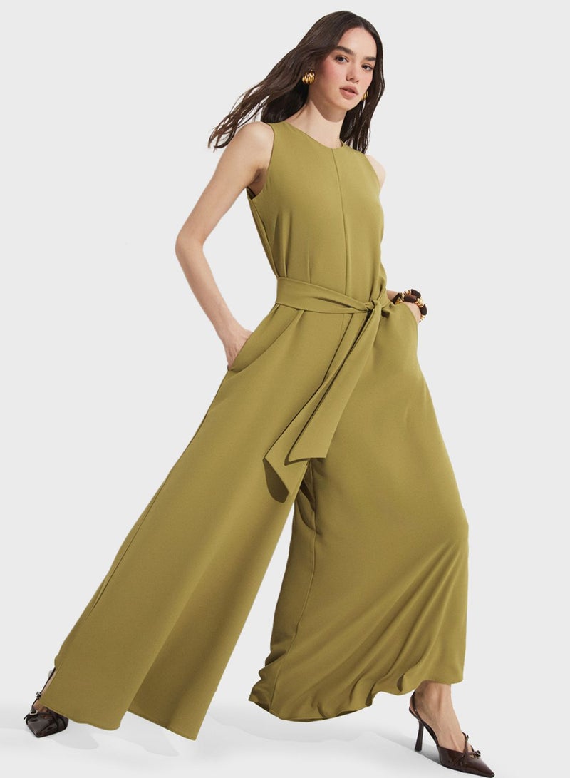 Wide Leg Belted Jumpsuit