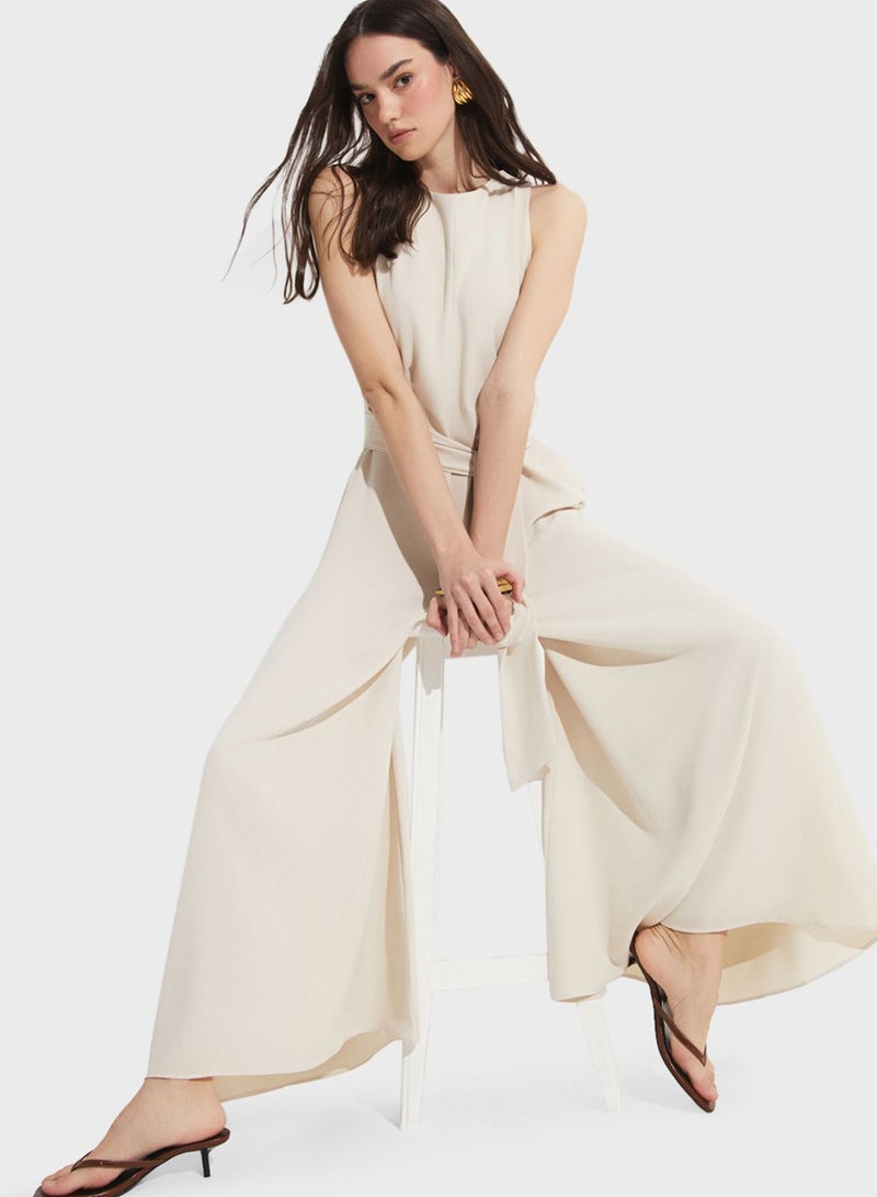 Wide Leg Belted Jumpsuit