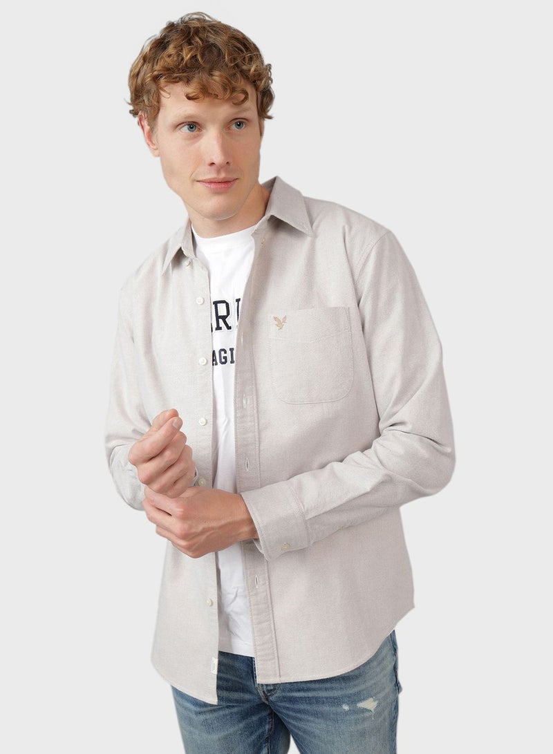 Essential Band Collar Classic Fit Button Up Shirt