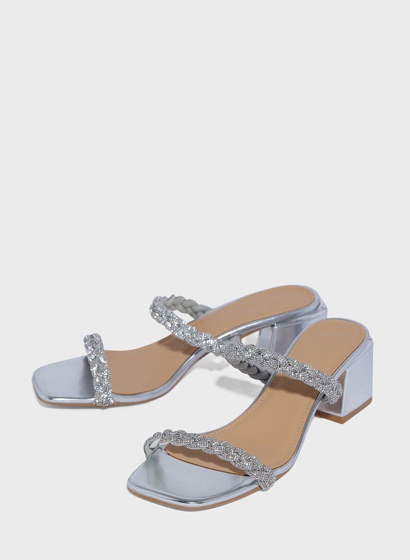 Double Diamante Braid Strap Sandal