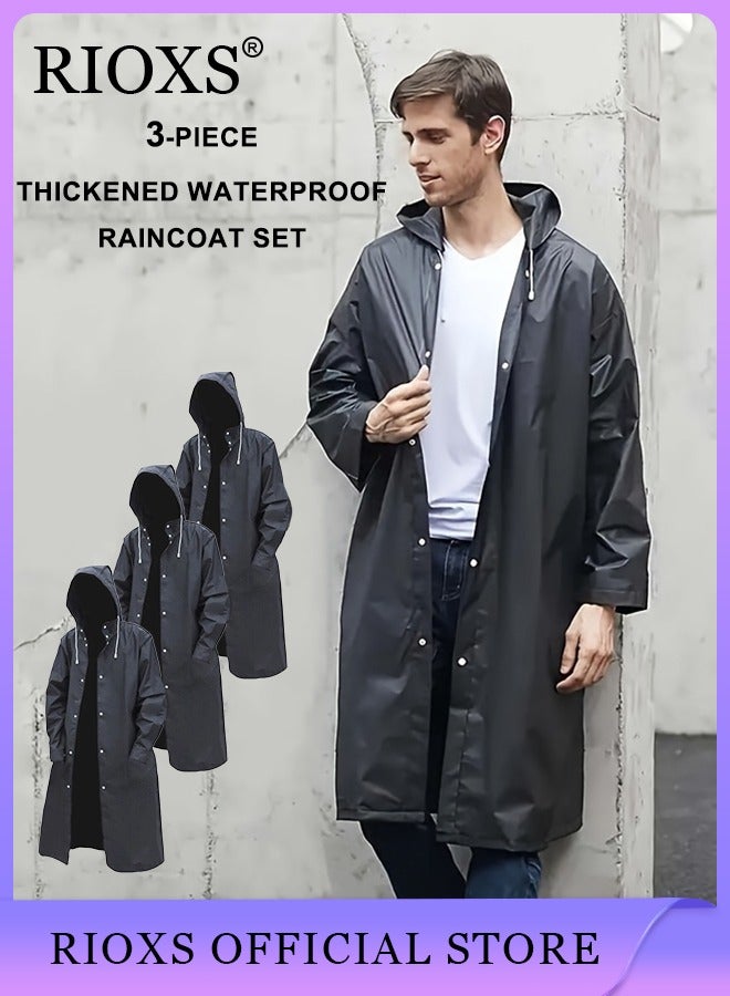 3 Pcs Adults Men And Women Waterproof Raincoat Portable Eva Long Rain Ponchos With Hoods Elastic Sleeves Lightweight Rainwear Cape Reusable For Outdoor Cycling Hiking Camping Climbing