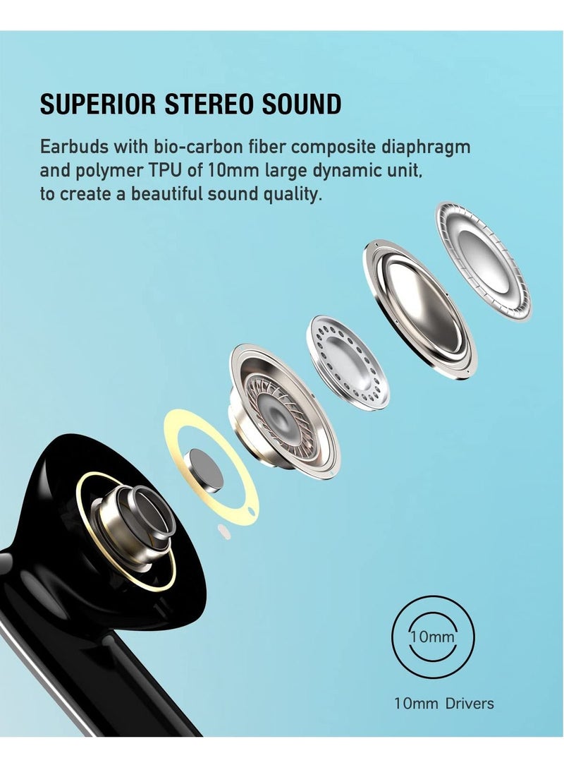 True Wireless Earbuds, Bluetooth 5.2 in-Ear Mini Earphones with Mic, Waterproof Headphones for Sport, Touch Control Headset with USB-C for Smart Phone Computer Laptop, Black