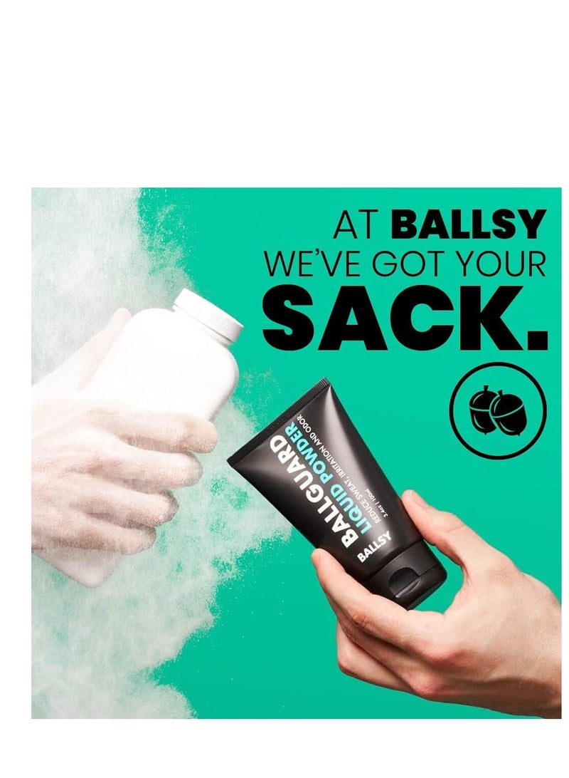 Ballsy Anti-Chafing, Anti-Itch Groin Deodorant for Men - Quick Drying Liquid Powder, Baby Powder Replacement, Protects from Sweat, Odor and Irritation, 3.4 oz