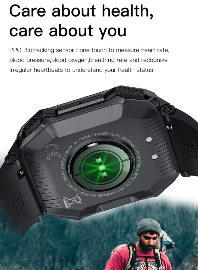 Men's SmartWatch, 1.85-Inch Full-Screen Touch, Heart Rate Monitoring For Exercise And Sleep, Waterproof, All Black