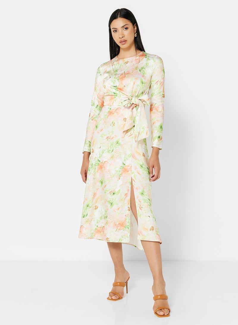 Floral Print Midi Dress Multicolour