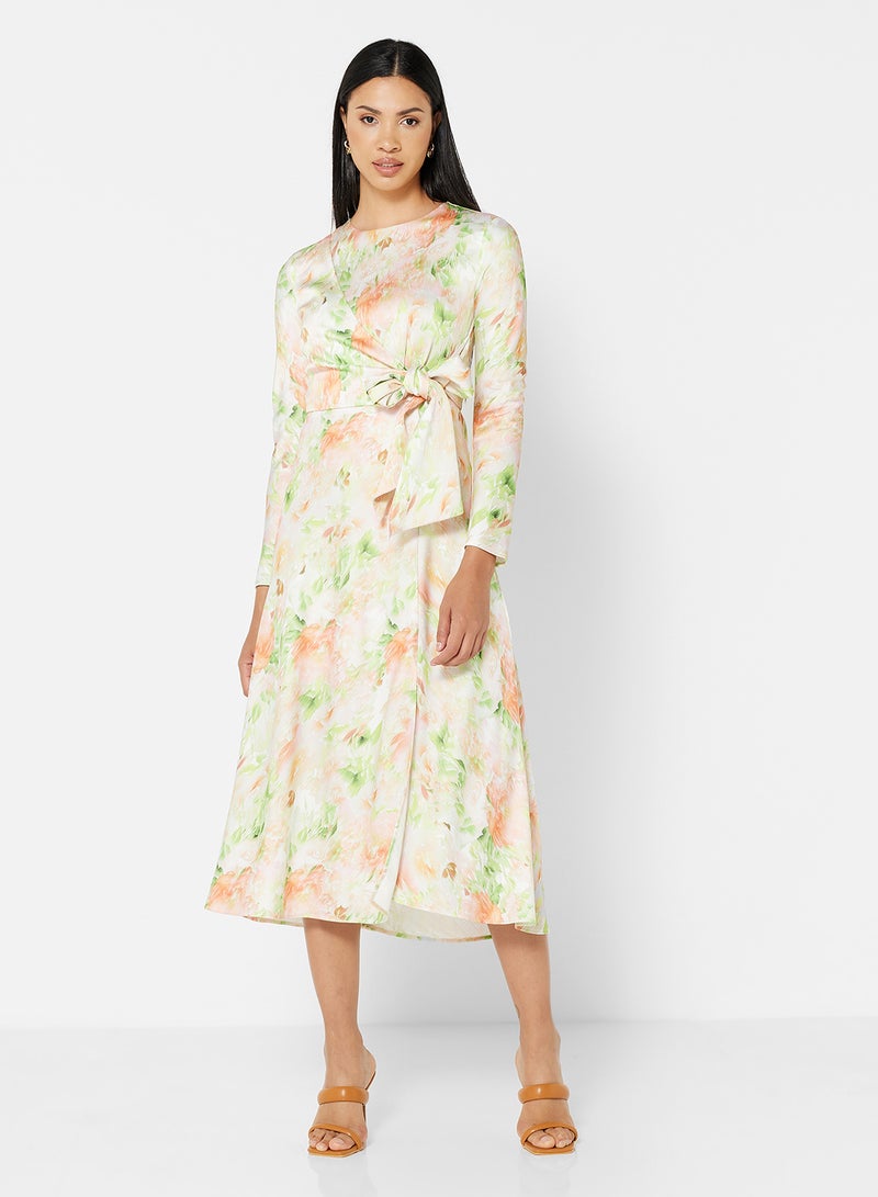 Floral Print Midi Dress Multicolour