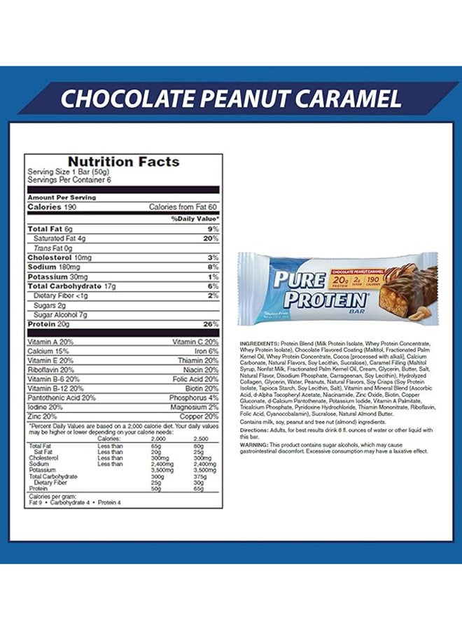 Bar Chocolate Peanut Caramel 20G Protein 2G Sugar 190 Calories Gluten Free Pack Of 6 300G