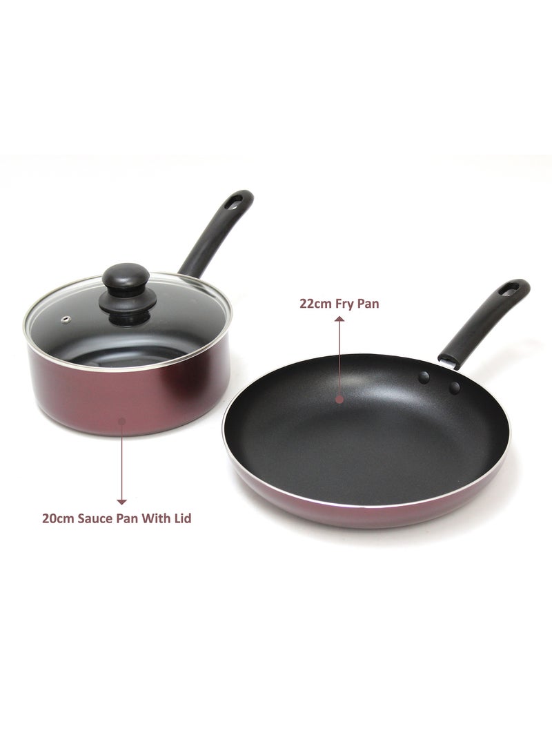 Non Stick 9 Pcs Cookware Set Fry Pan Saucepan with Glass Lid 2 Cooking Pot with Glass Lid 2 Plastic Spoon Set