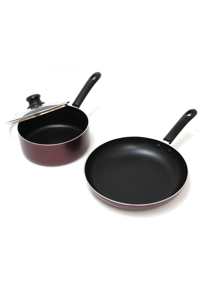 Non Stick 9 Pcs Cookware Set Fry Pan Saucepan with Glass Lid 2 Cooking Pot with Glass Lid 2 Plastic Spoon Set