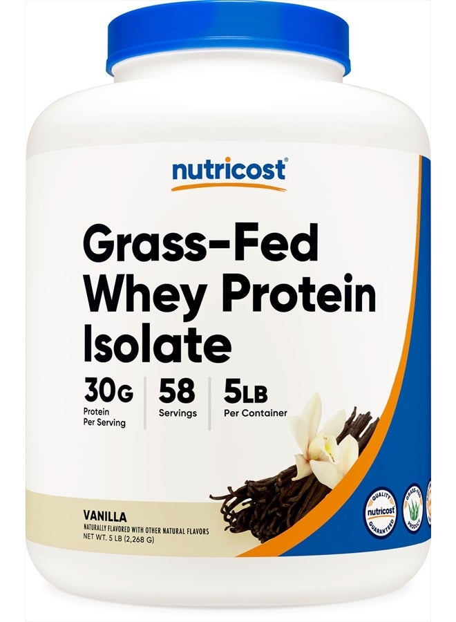 Grass-Fed Whey Protein Isolate (Vanilla) 5LBS - Non-GMO, Gluten Free, Natural Flavors