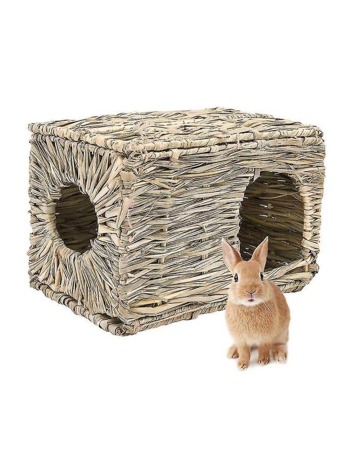 Grass House for Rabbit Hand Crafted Natural Grass Foldable Bed Hut