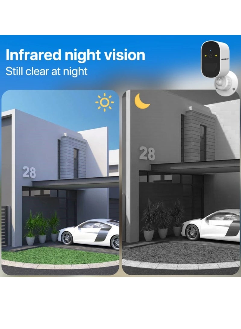 4 MP Solar Security Camera Wireless Outdoor, 1080P 2.4Ghz WiFi Security Camera with PIR Detection & Siren, Solar Battery Powered, 2-Way Audio, Night Vision, IP66, Solar Camera Security Outdoor