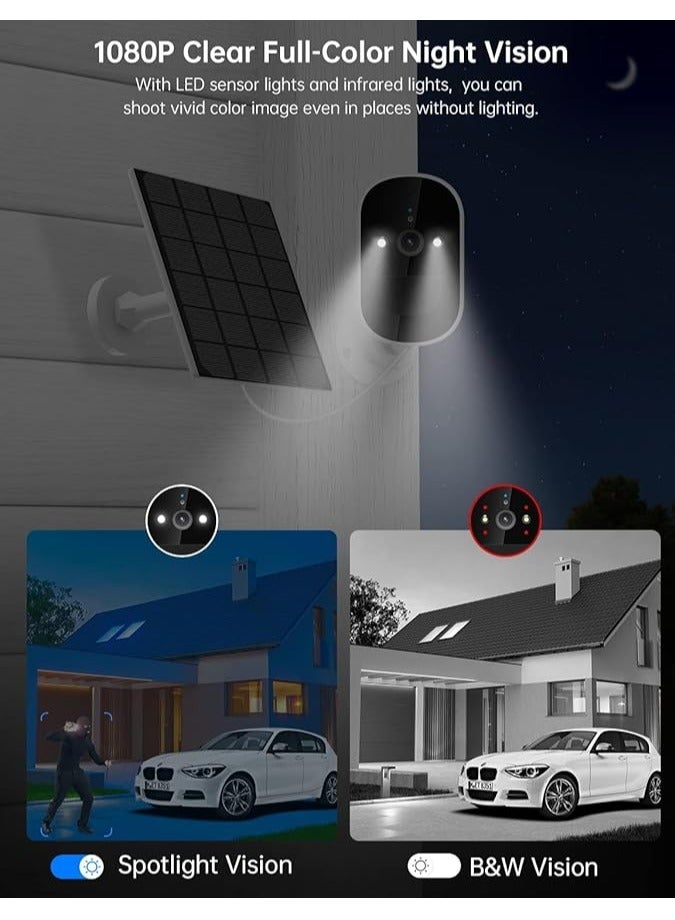 4 MP Solar Security Camera Wireless Outdoor, 1080P 2.4Ghz WiFi Security Camera with PIR Detection & Siren, Solar Battery Powered, 2-Way Audio, Night Vision, IP66, Solar Camera Security Outdoor