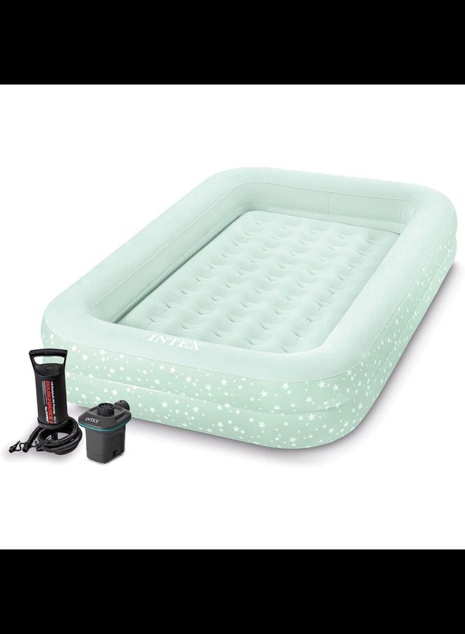 Kids Travel Air Mattress Inflatable Bed Set with Raised Sides and 120V Electric Quick Fill Air Pump with 3 Interconnected Nozzles