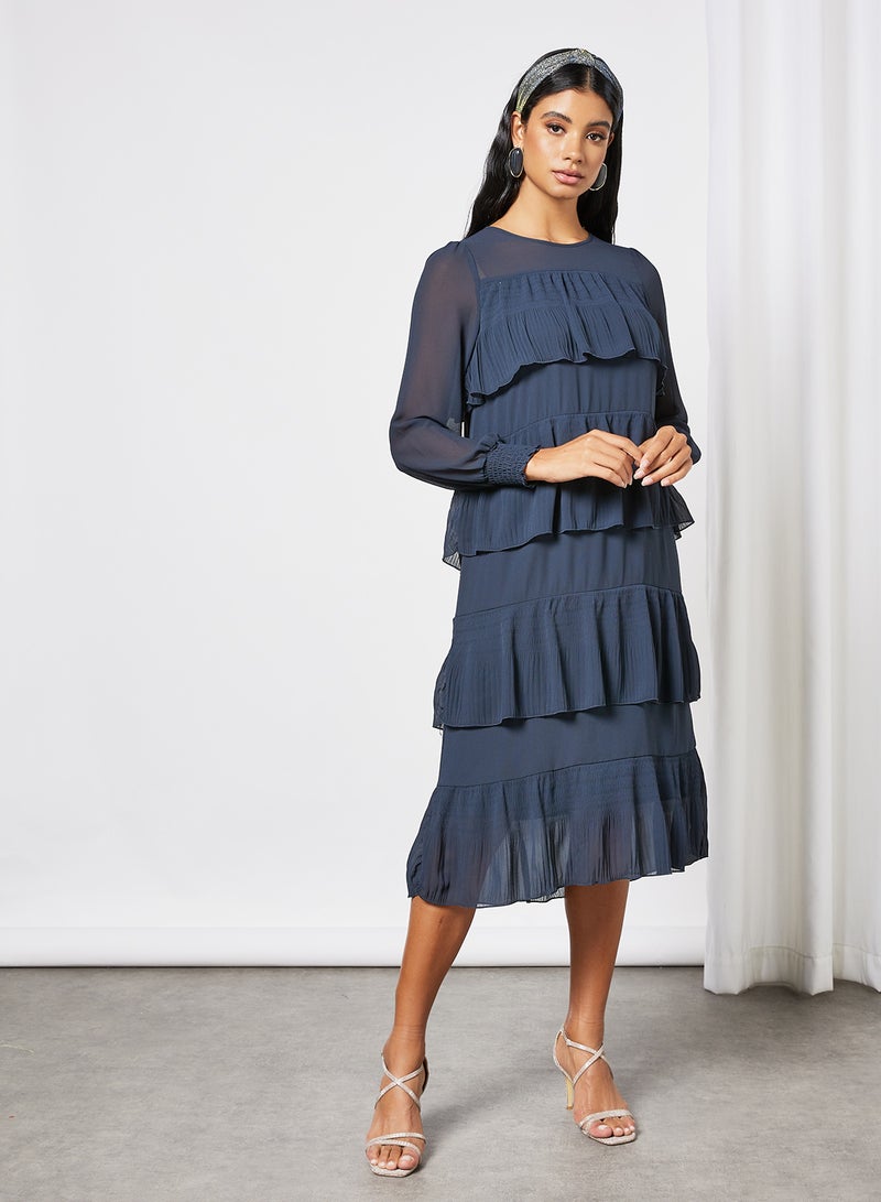 Tiered Midi Dress Blue