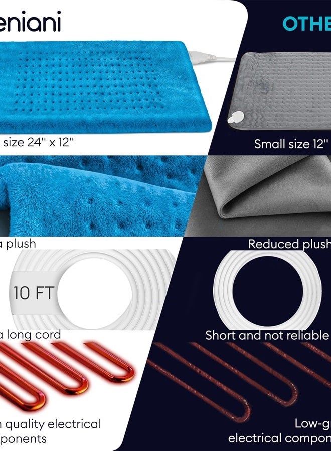 Extra Large Electric Heating Pad for Back Pain and Cramps Relief Auto Shut Off - Soft Heat Pad for Moist And Dry Therapy Heat Patch - Aqua Blue