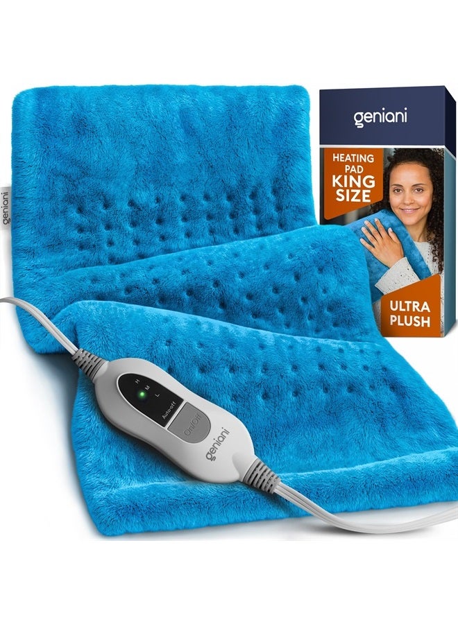 Extra Large Electric Heating Pad for Back Pain and Cramps Relief Auto Shut Off - Soft Heat Pad for Moist And Dry Therapy Heat Patch - Aqua Blue