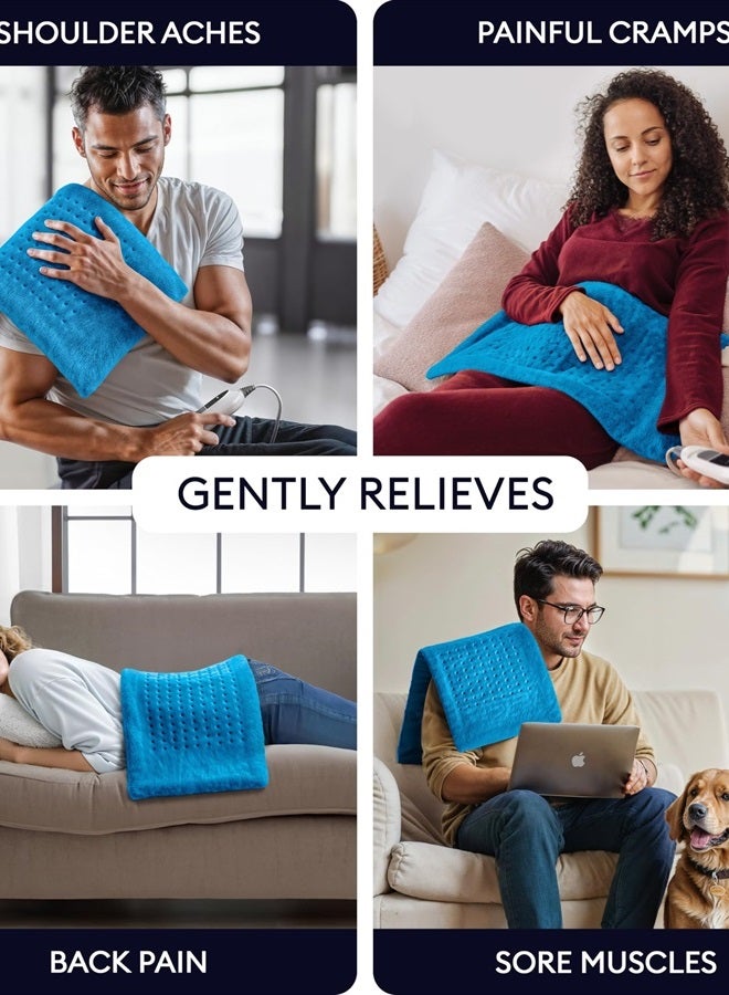 Extra Large Electric Heating Pad for Back Pain and Cramps Relief Auto Shut Off - Soft Heat Pad for Moist And Dry Therapy Heat Patch - Aqua Blue