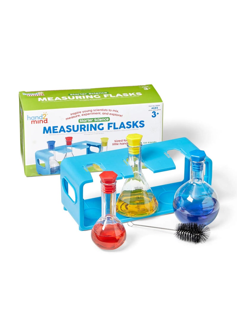 Learning Resources Starter Science Measuring Flask Set, Child-Safe Lab Equipment With 3 Flasks, Stoppers, Stand And Cleaning Brush, Ages 3 Plus