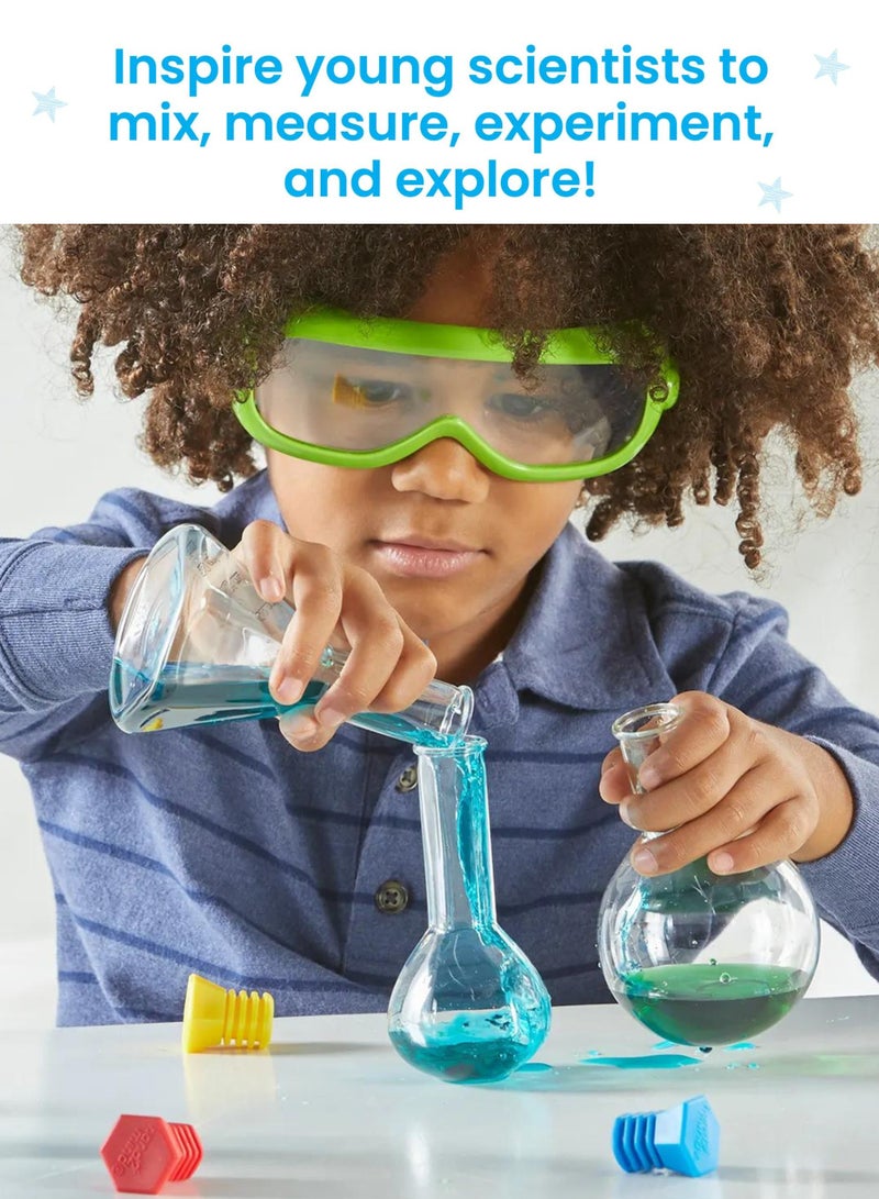 Learning Resources Starter Science Measuring Flask Set, Child-Safe Lab Equipment With 3 Flasks, Stoppers, Stand And Cleaning Brush, Ages 3 Plus