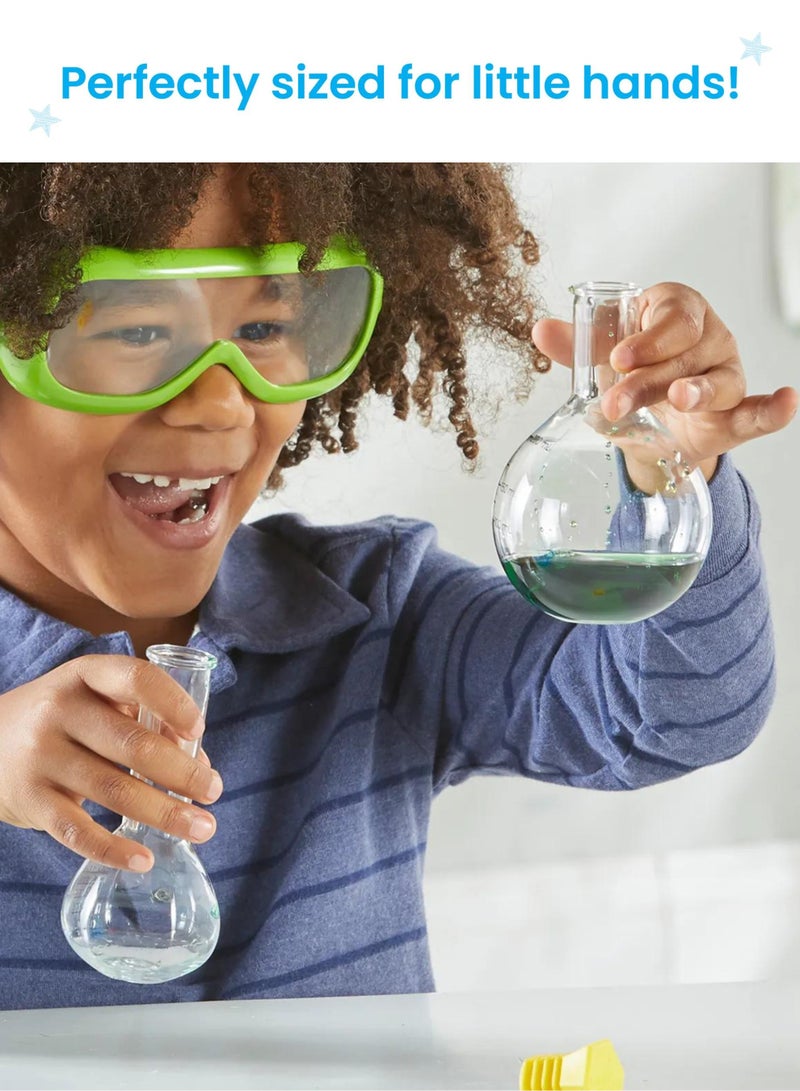 Learning Resources Starter Science Measuring Flask Set, Child-Safe Lab Equipment With 3 Flasks, Stoppers, Stand And Cleaning Brush, Ages 3 Plus