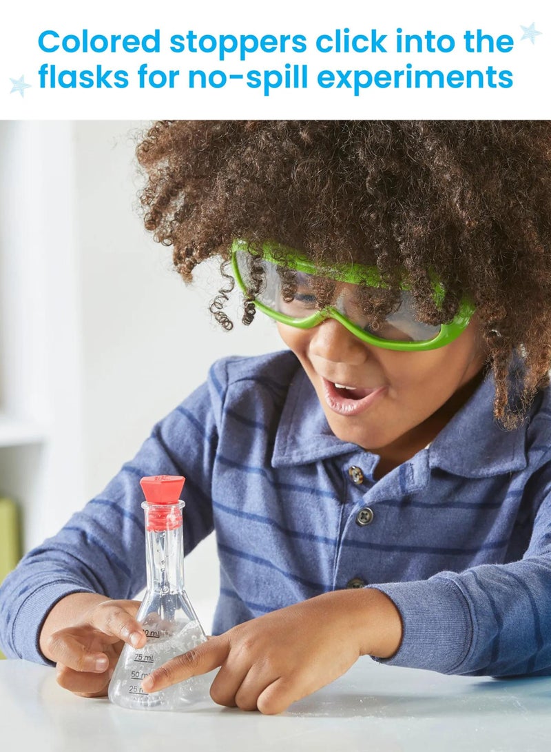 Learning Resources Starter Science Measuring Flask Set, Child-Safe Lab Equipment With 3 Flasks, Stoppers, Stand And Cleaning Brush, Ages 3 Plus