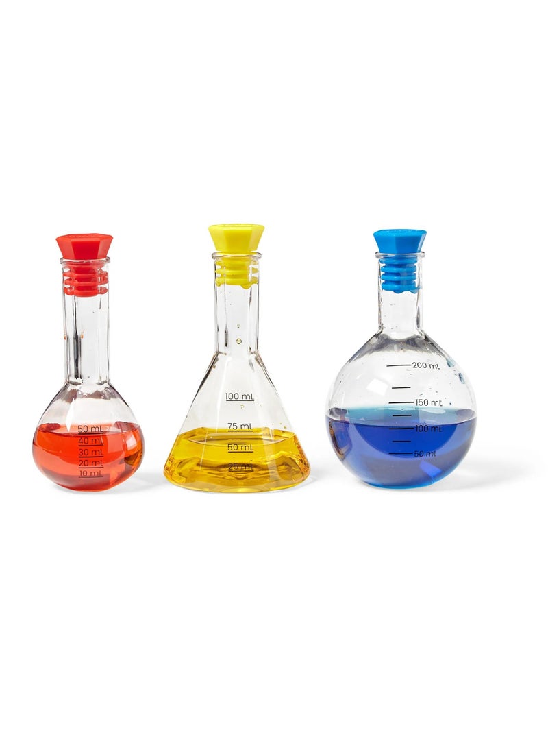 Learning Resources Starter Science Measuring Flask Set, Child-Safe Lab Equipment With 3 Flasks, Stoppers, Stand And Cleaning Brush, Ages 3 Plus