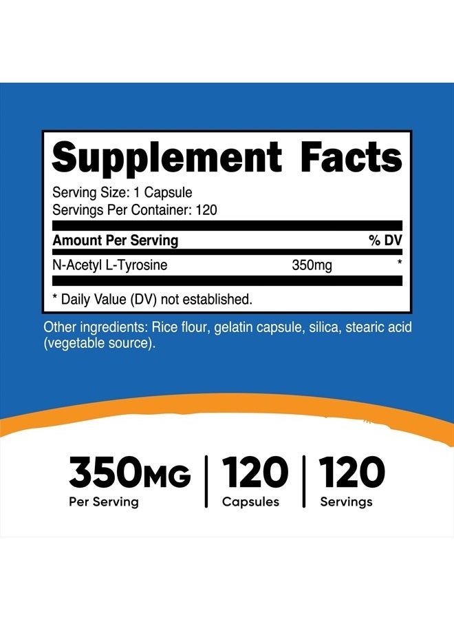 N-Acetyl L-Tyrosine (NALT) 350mg, 120 Capsules - Gluten Free, Non-GMO