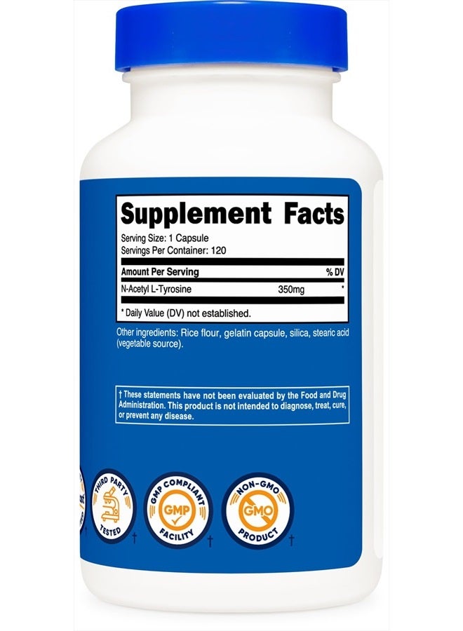 N-Acetyl L-Tyrosine (NALT) 350mg, 120 Capsules - Gluten Free, Non-GMO