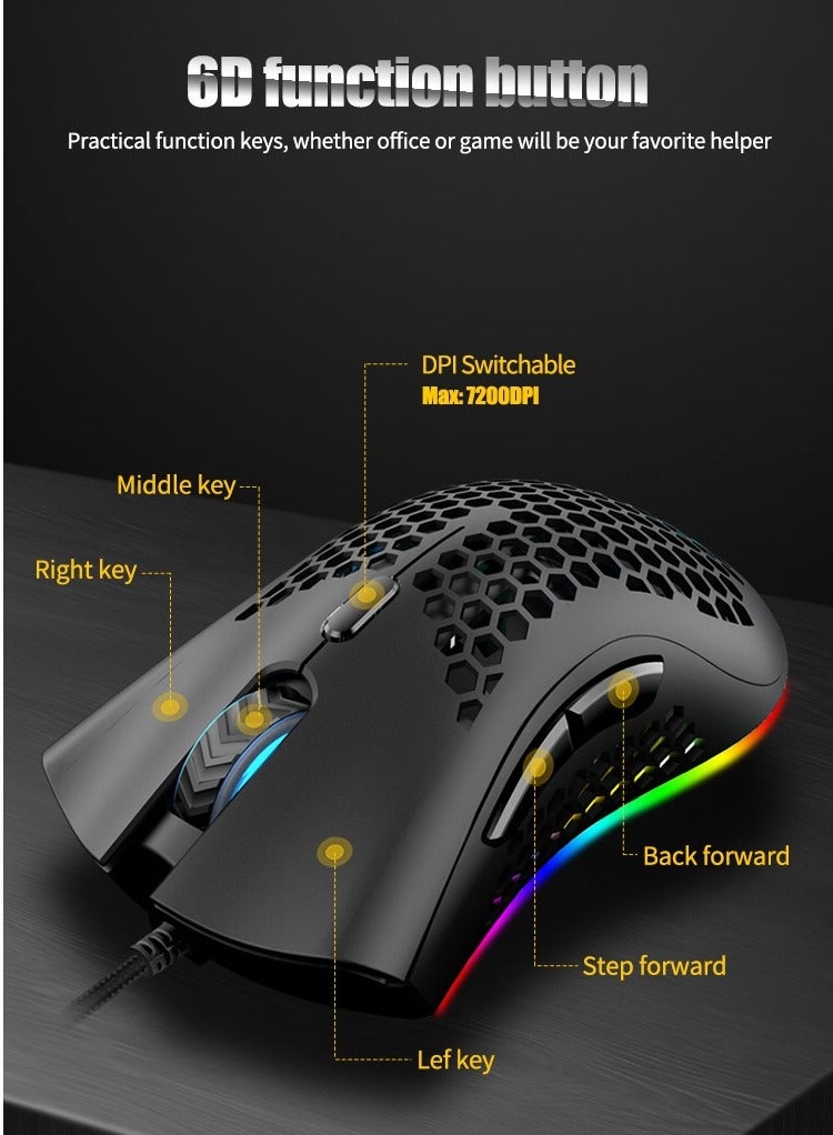 Hollow Lightweight RGB Wired Gaming USB Mouse