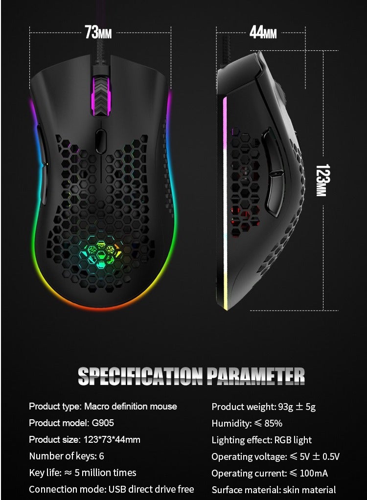 Hollow Lightweight RGB Wired Gaming USB Mouse