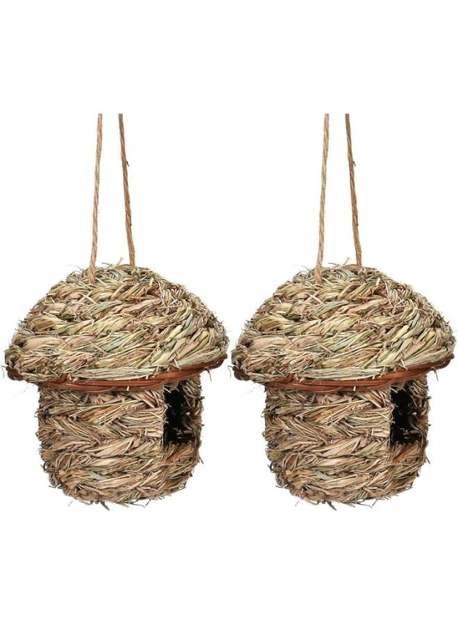 2 Pieces Hanging Hummingbird birds House Hand-woven Birdhouses Garden Nest House